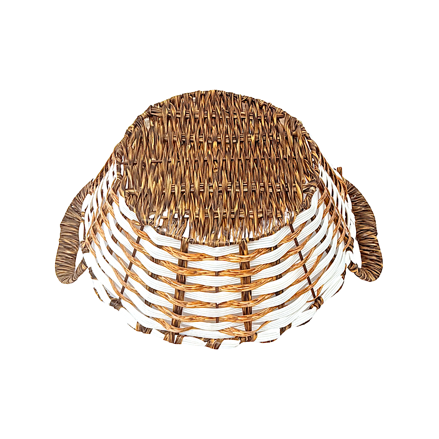 Mkaurs round woven offwhite and brown  wicker basket with handles (MOQ=dz)