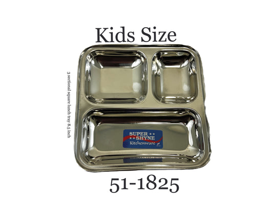 Lunch Tray Junior 8.5" square 3 sectional  (MOQ=ea)