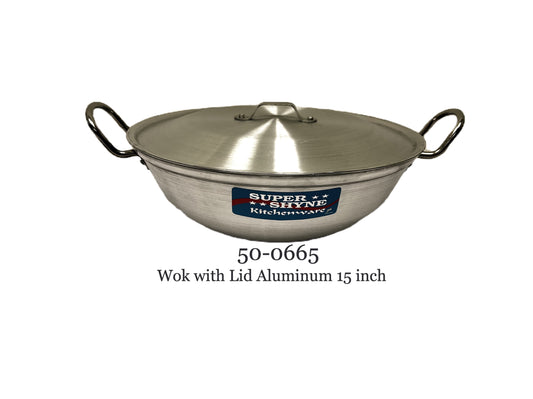 Aluminum kadai (wok) #15 16.5" across w lid. (MOQ=ea)