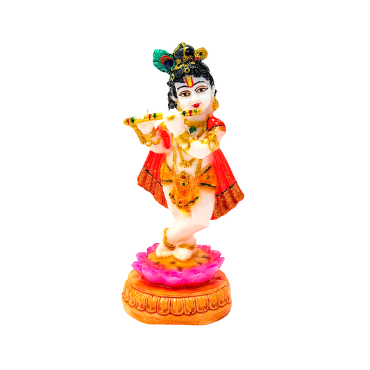 Lord Krishna with flute , colorful marble dust,  6 inches (MOQ=ea)