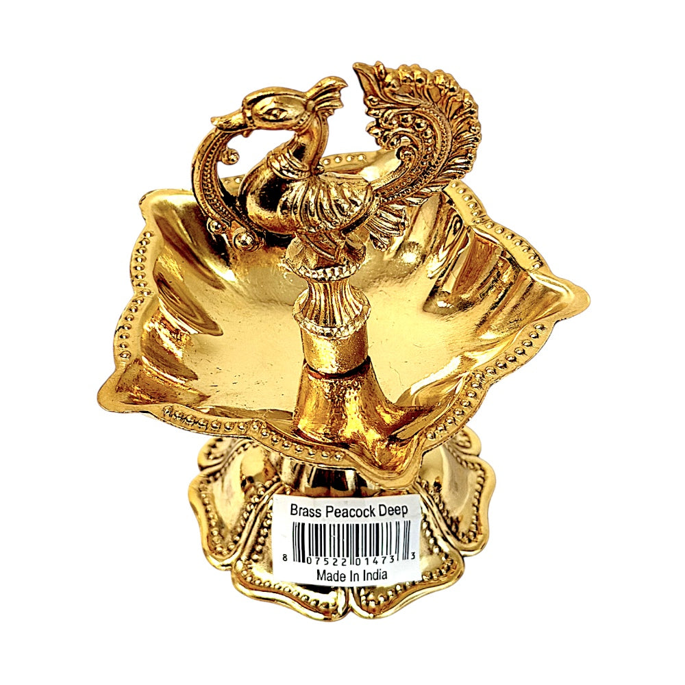 Brass Peacock stand with 5 diyas 3.5 " (MOQ=ea)