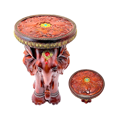 Carved wooden pedestal with elephant w gems (MOQ=ea)
