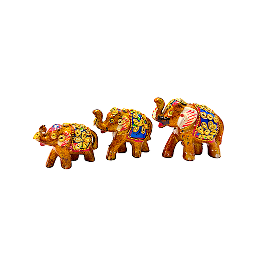 Set of 3 Adorned elephants 4" 3" and 2" Assorted Colors (MOQ=ea)