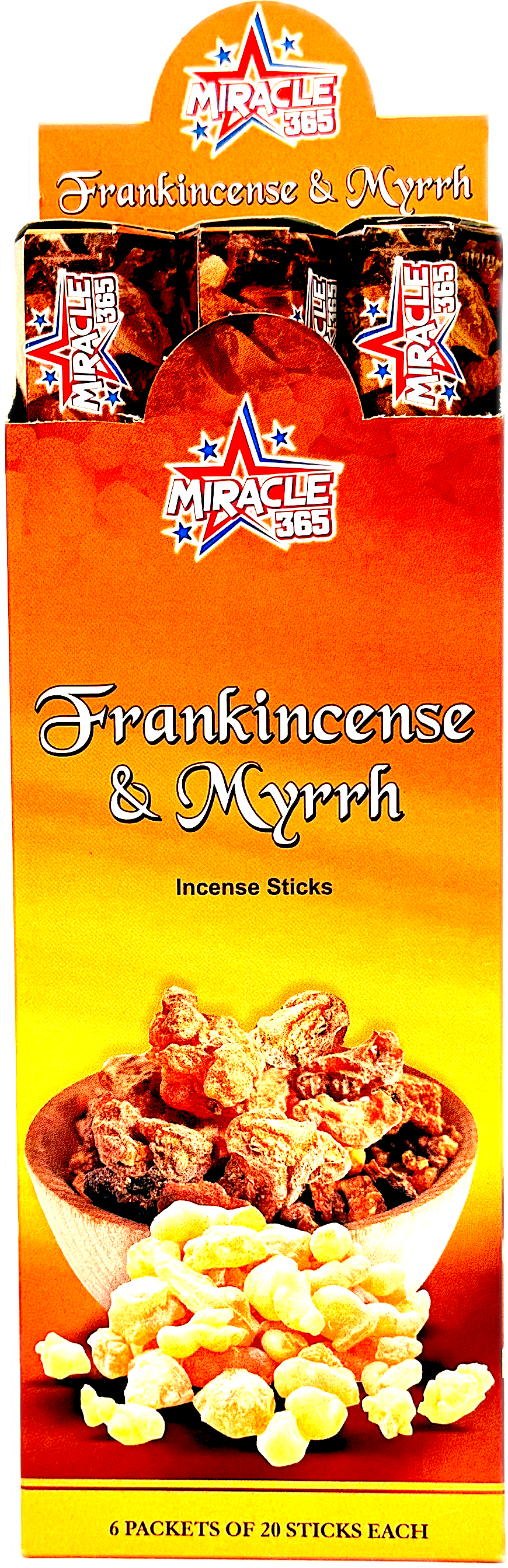 Miracle 365 Frankincense and Myrrh incense (6 tubes of 20 sticks) (MOQ=10pc)