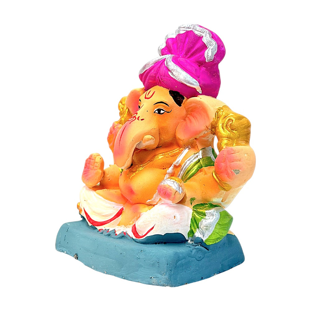 Eco-Friendly Clay Ganesha, colored turban, 6" (MOQ=20 pcs)