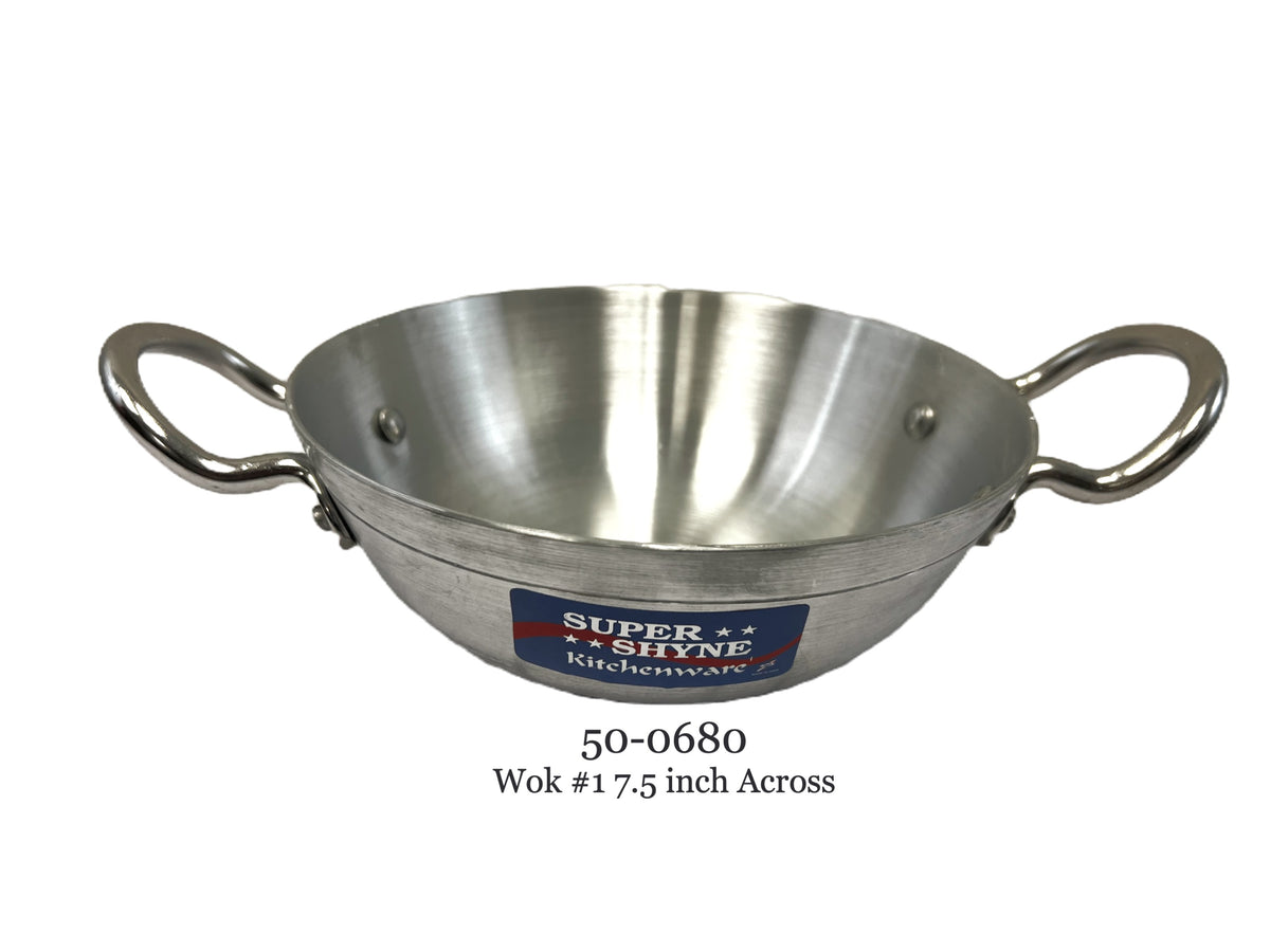 Aluminum Kadai (wok) #1  7.5" Acorss no lid  (MOQ=ea)