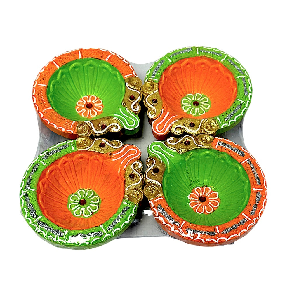 Colorful set of 4 Diya double Haathi (MOQ=36pc)