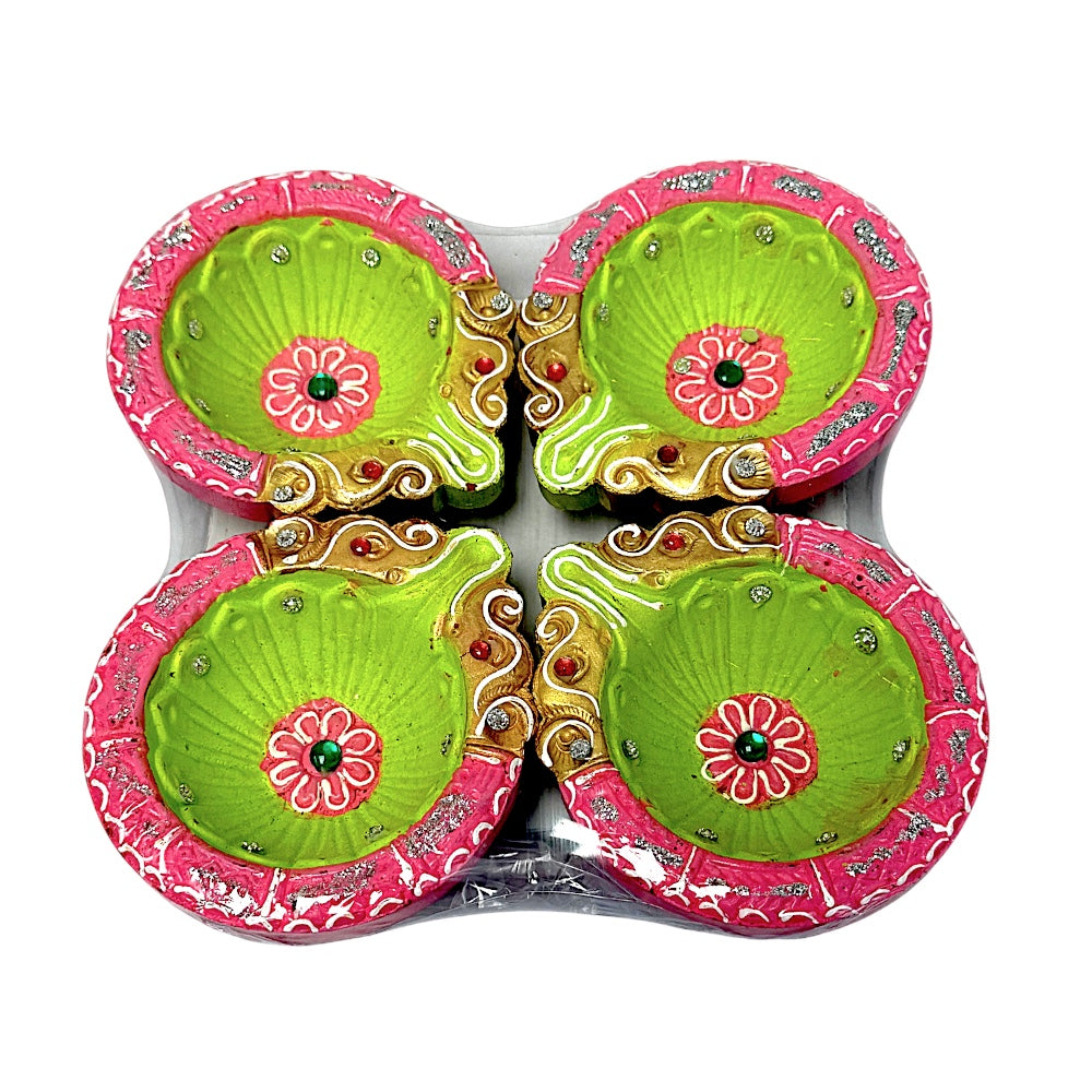 Colorful set of 4 Diya double Haathi (MOQ=36pc)