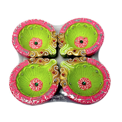 Colorful set of 4 Diya double Haathi (MOQ=36pc)