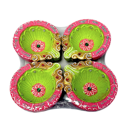 Colorful set of 4 Diya double Haathi (MOQ=36pc)