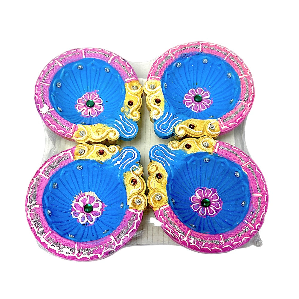 Colorful set of 4 Diya double Haathi (MOQ=36pc)
