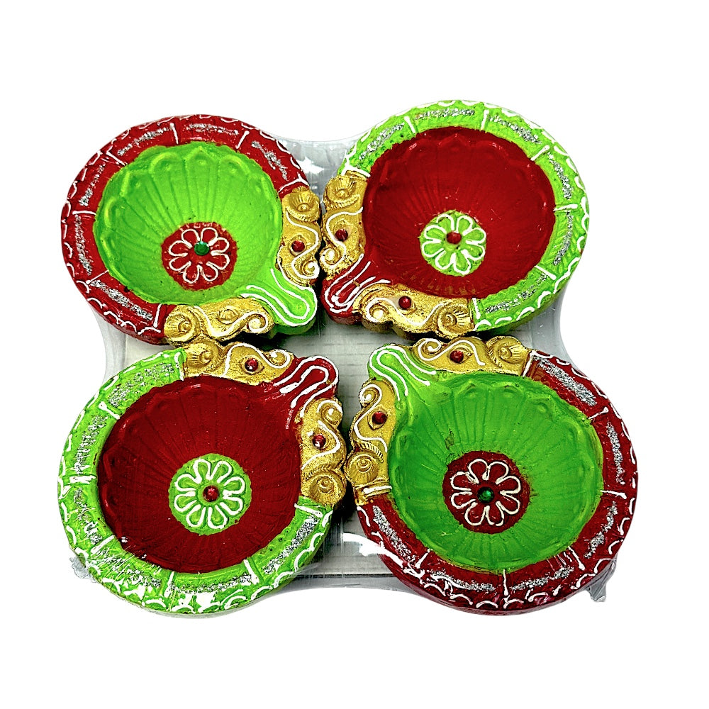 Colorful set of 4 Diya double Haathi (MOQ=36pc)