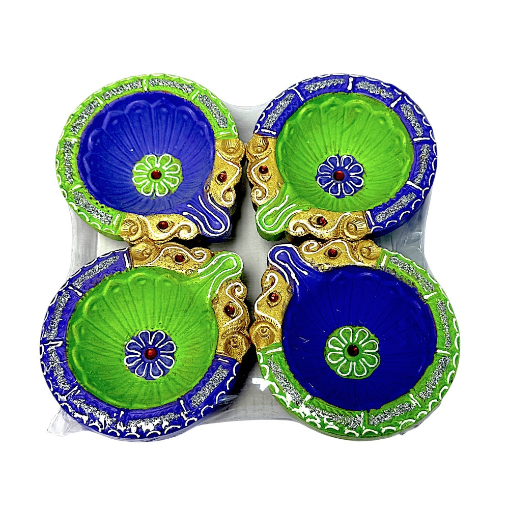 Colorful set of 4 Diya double Haathi (MOQ=36pc)
