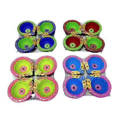 Colorful set of 4 Diya double Haathi (MOQ=36pc)