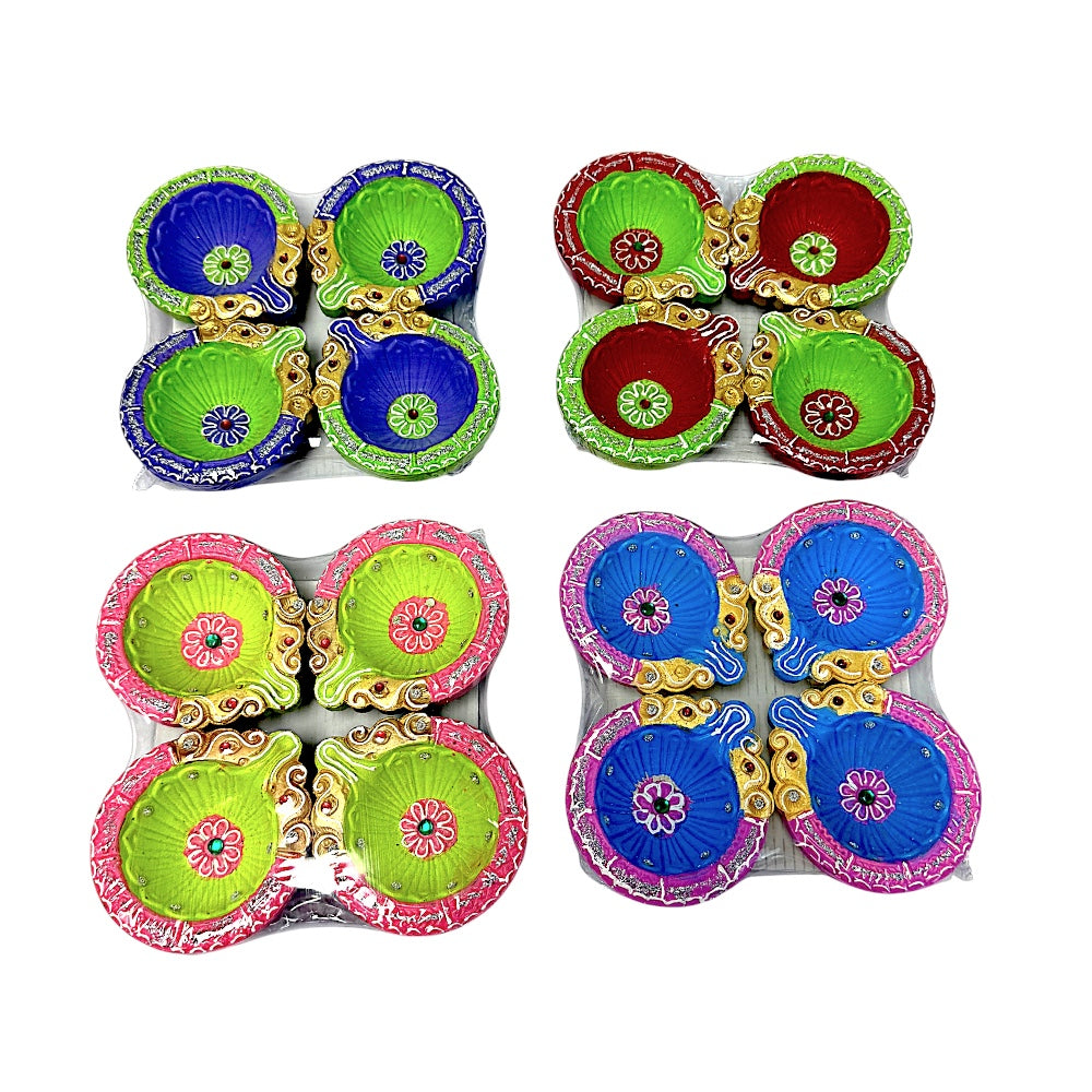 Colorful set of 4 Diya double Haathi (MOQ=36pc)