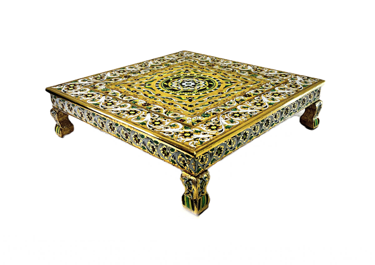 Bajat (table with short legs) Brass meena design 24" square (MOQ=ea)