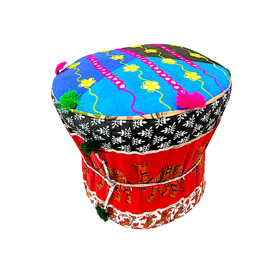 Handicraft Moodha/Poughy #1/Stool Rajasthani assorted  design 14" high and 16" seat width (MOQ=ea)