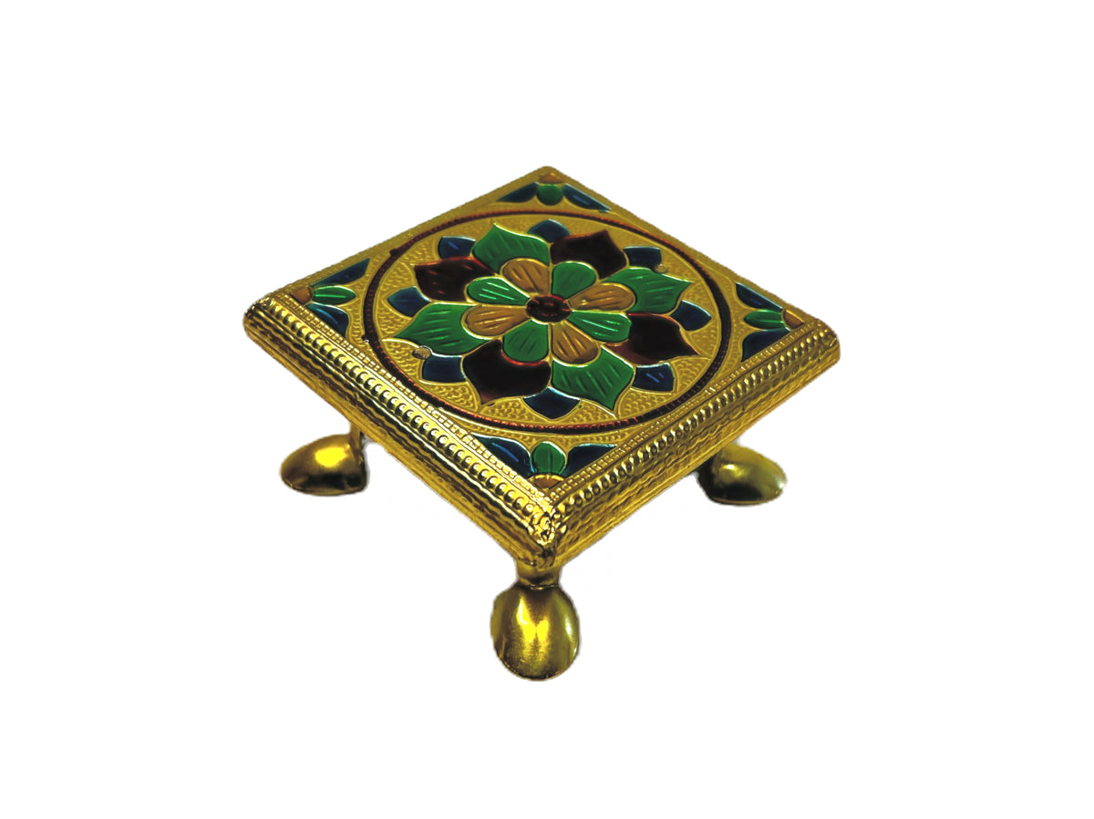 Chauki (pedestle or Bajat) 4" square Brass meena 80752260404 (MOQ=ea)