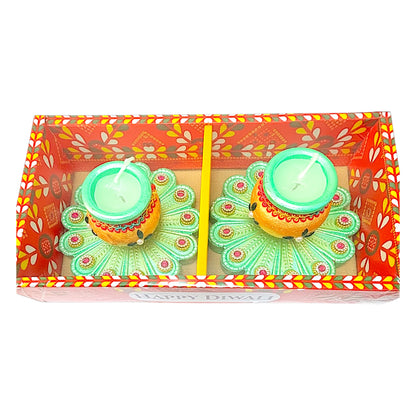 2 pc Mangalam Diya Box with wax, assorted colors (MOQ=ea)