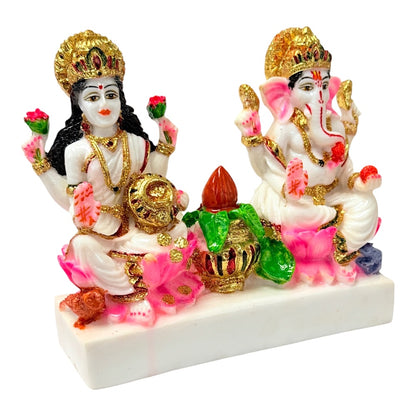 Laxmi, Ganesh on one platform, marble dust 7" (MOQ=ea)
