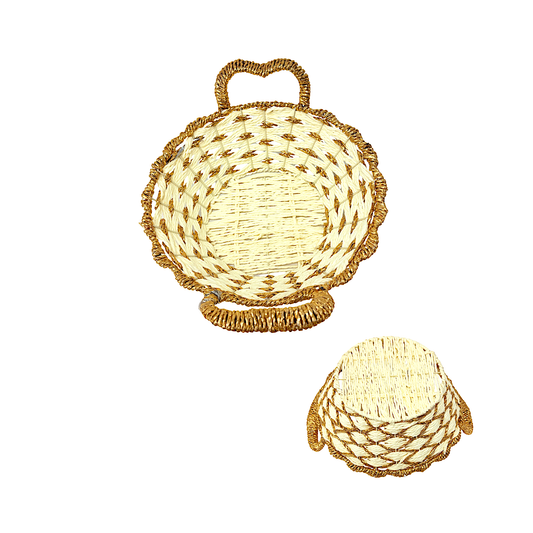 Mkaurs Round woven offwhite and gold wicker basket with handles (MOQ=dz)