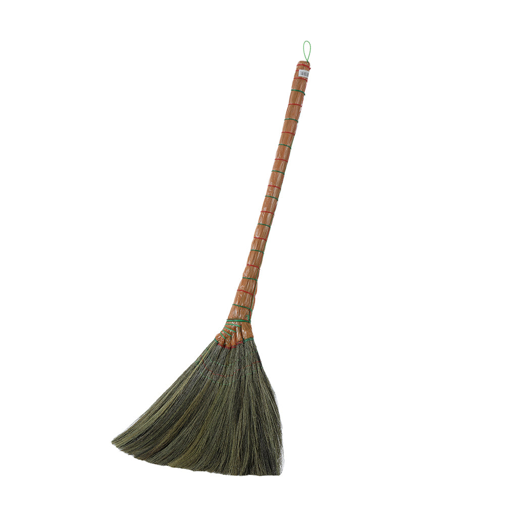 Hand held bristle broom with thick handle