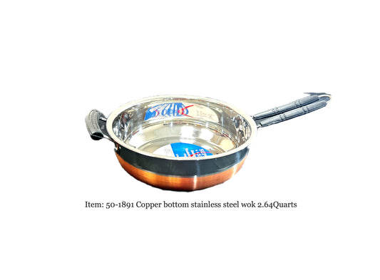 Wok copper bottom/stainless steel H 3.25"  Dia 9.5"   2.5liter  (2.64qt)  (MOQ=ea)