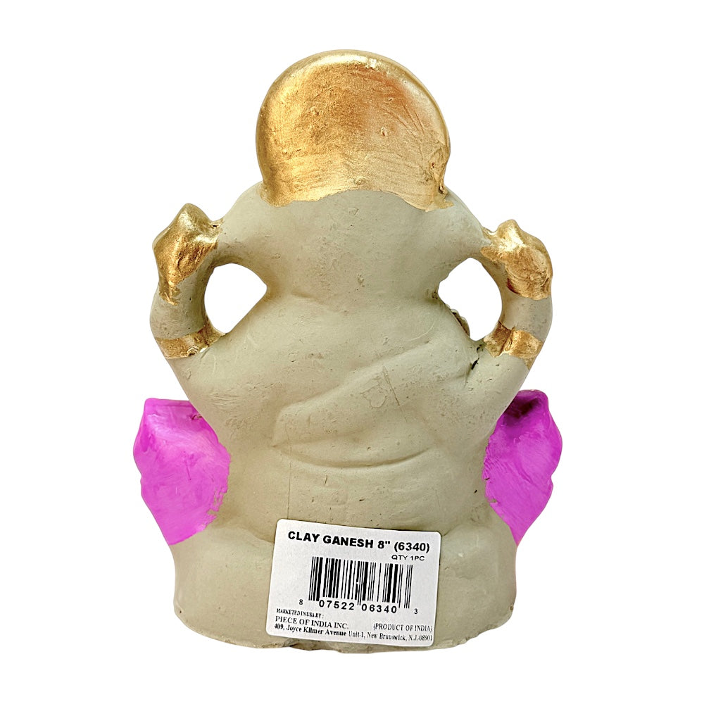 Eco-Friendly Clay Ganesha, color and gold on throne 8" (MOQ=8 pcs)