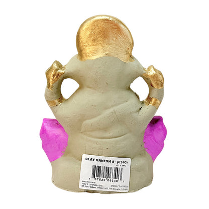 Eco-Friendly Clay Ganesha, color and gold on throne 8" (MOQ=8 pcs)