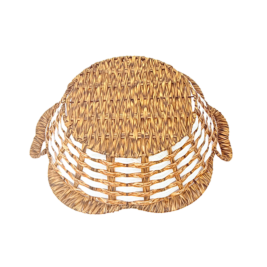 Mkaurs square flower woven offwhite and brown  wicker basket with handles (MOQ=dz)