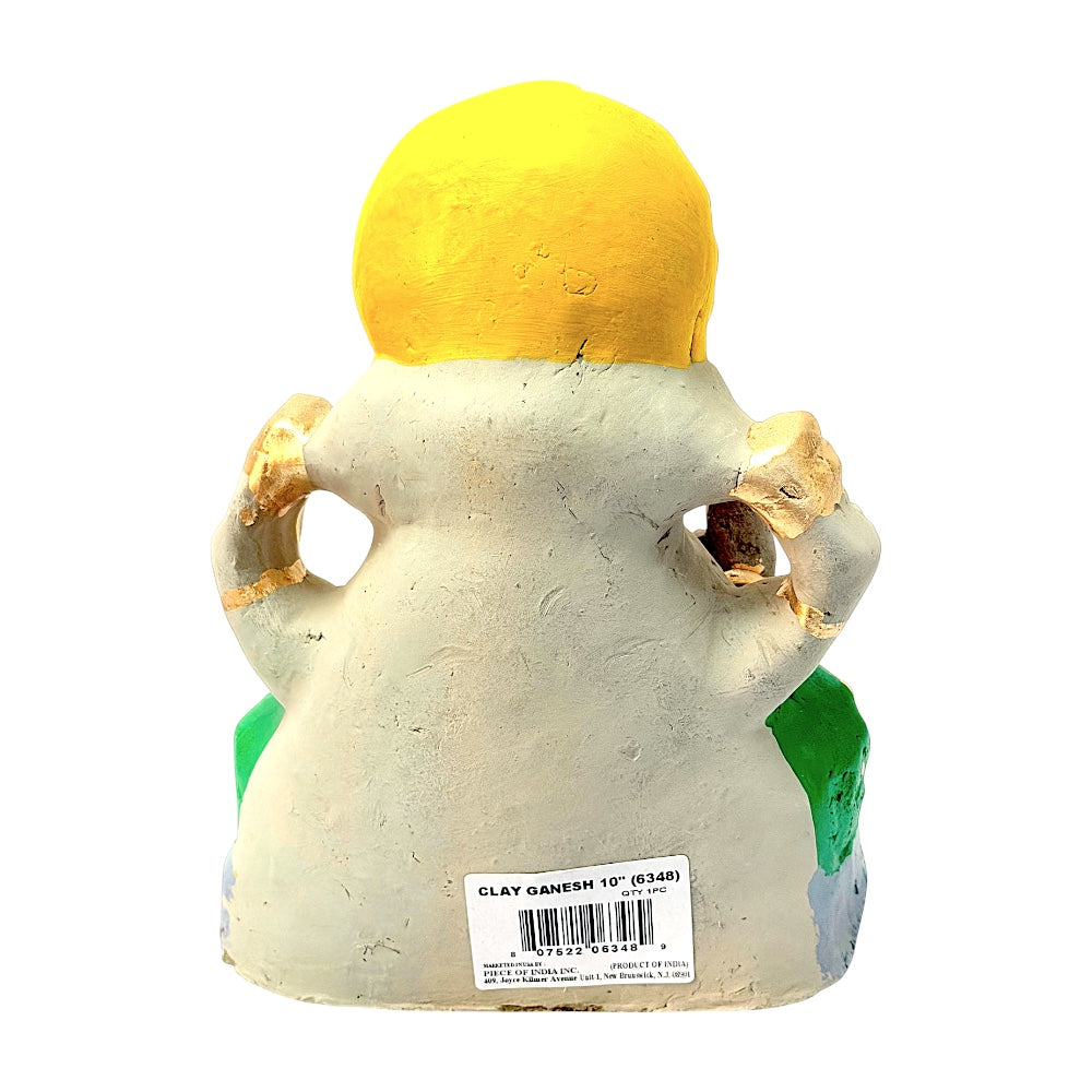 Eco-Friendly Clay Ganesha, clay, color and gold on throne 10" (MOQ=6 pcs)