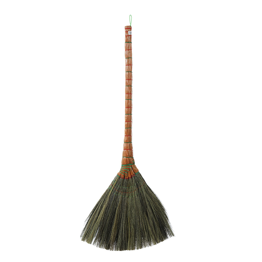 Hand held bristle broom with thick handle