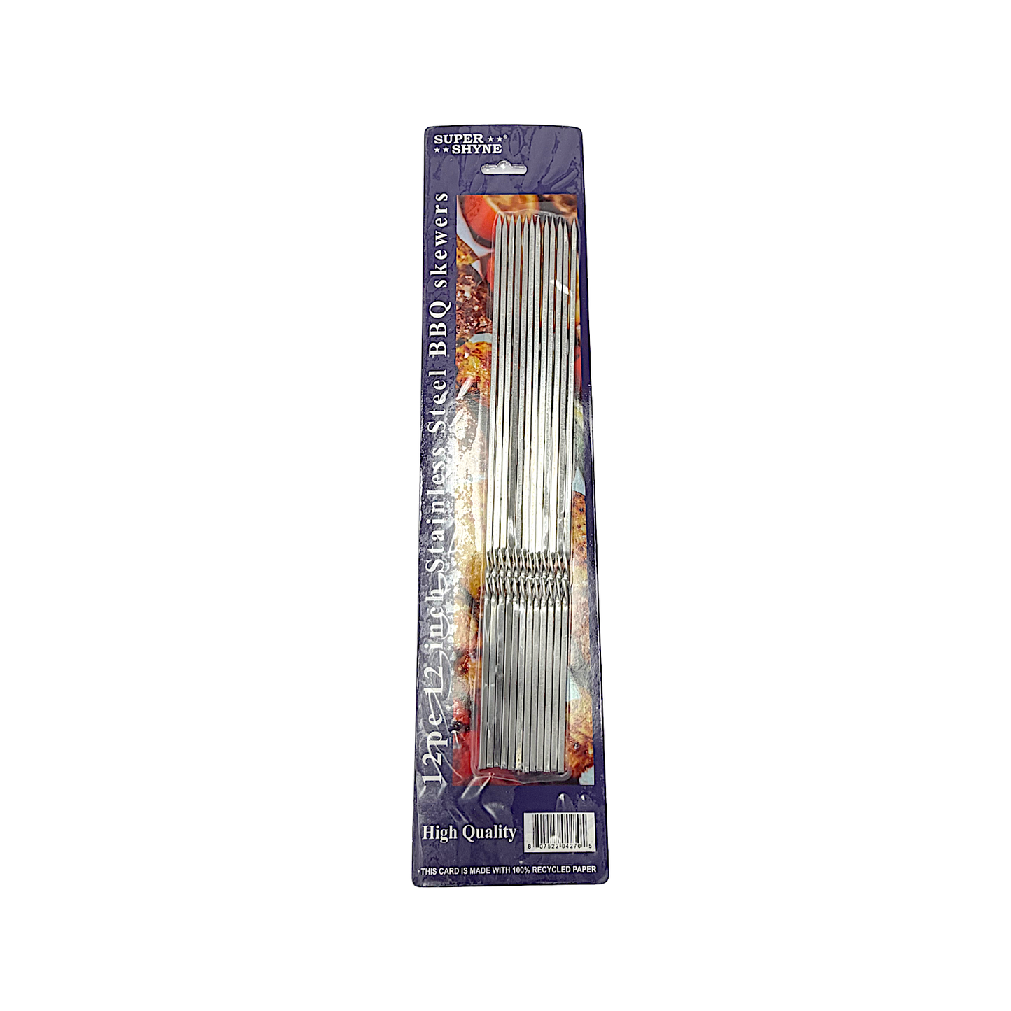 12 pc Stainless Steel BBQ Skewers, 12 inches