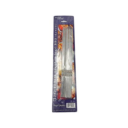 12 pc Stainless Steel BBQ Skewers, 12 inches
