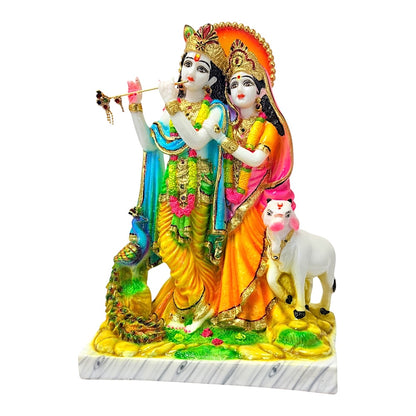 Radha Krishna, colored and gold, marble dust 12" (MOQ=ea)
