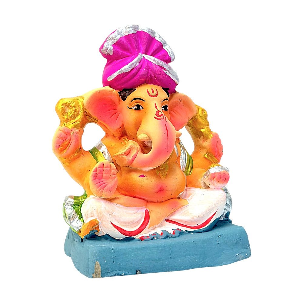 Eco-Friendly Clay Ganesha, colored turban, 6" (MOQ=20 pcs)