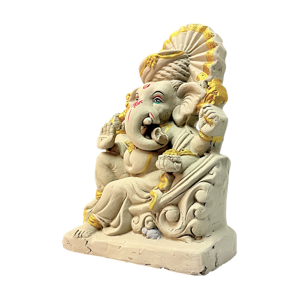 Eco-Friendly Clay Ganesha, Clay, color and gold on throne 12" (MOQ=4 pcs)