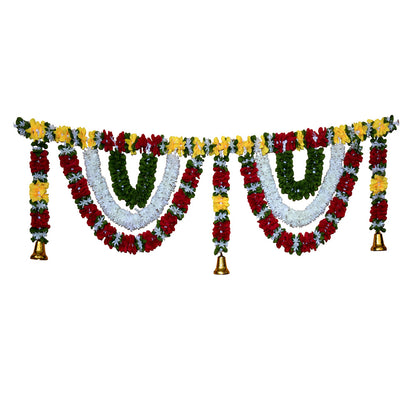 Red, White, Green & Yellow Floral Door Hanging with Bells, 42 inches (MOQ=ea)