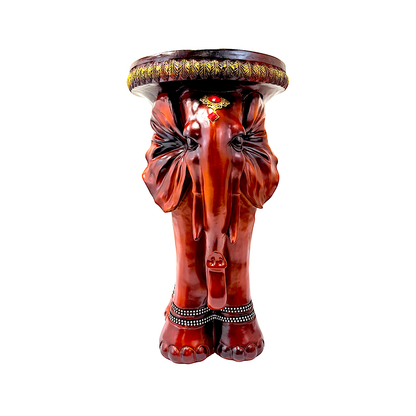 Carved wooden pedestal with elephant w gems (MOQ=ea)
