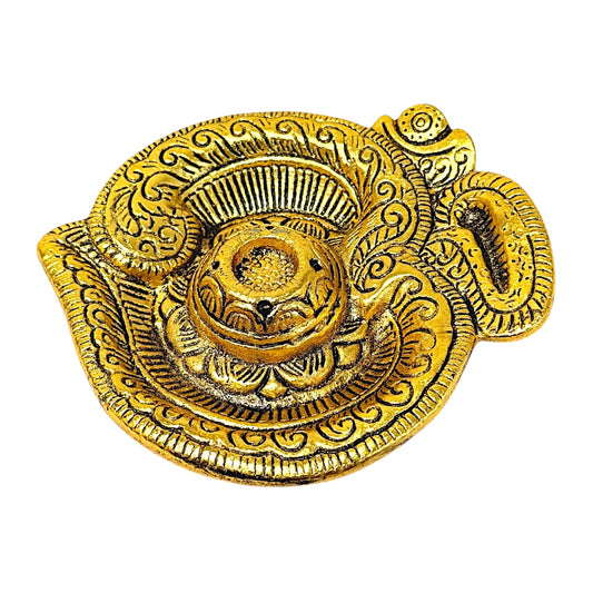 Om Plate Incense Burner – Antique Gold Metal Agarbatti & Dhoop Holder with Ash Catcher