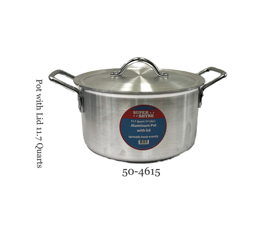 Aluminum pot with Lid - 11.7Qt, 11L 3mm thick W: 12" H6"  (MOQ=ea)
