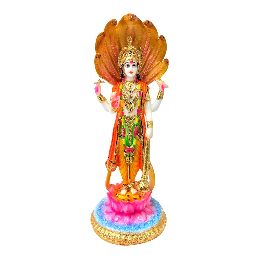 Lord Vishnu, colored and gold, marble dust 12" (MOQ=ea)