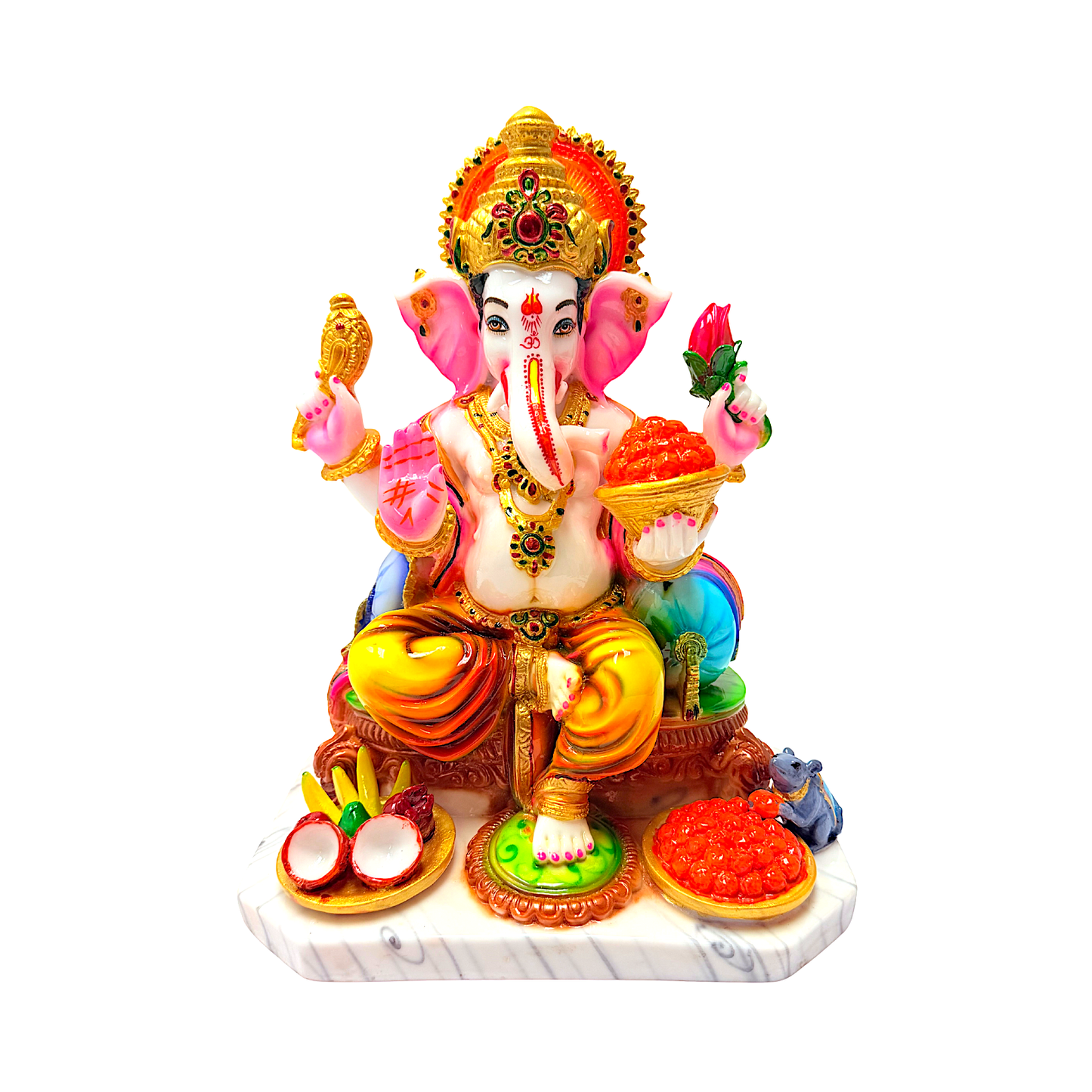 Lord Ganesha statue, colorful marble dust, 12 inches (MOQ=ea)
