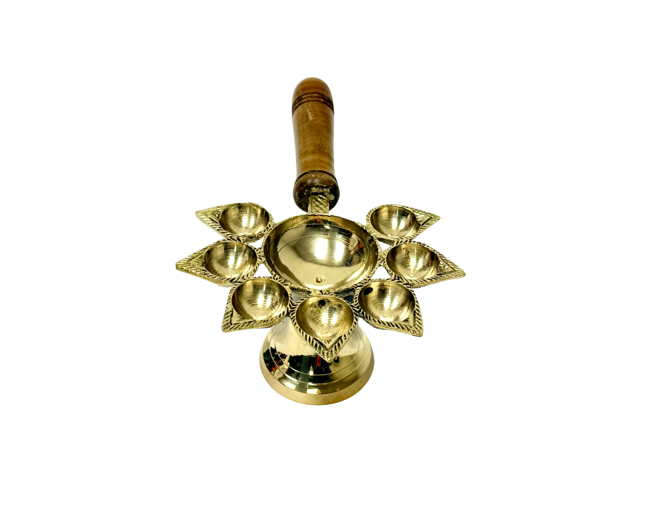 Item B1125 Brass Aarty 7 way with wooden handle (MOQ=ea)