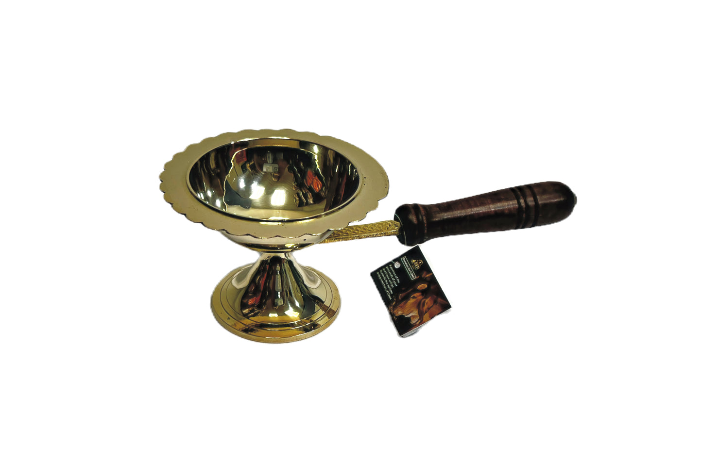 Dhoop daan- Incense burner with wooden handle-Medium (MOQ=ea)