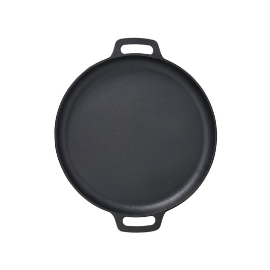 Cast Iron 14.5" double handle tawa with curved edges