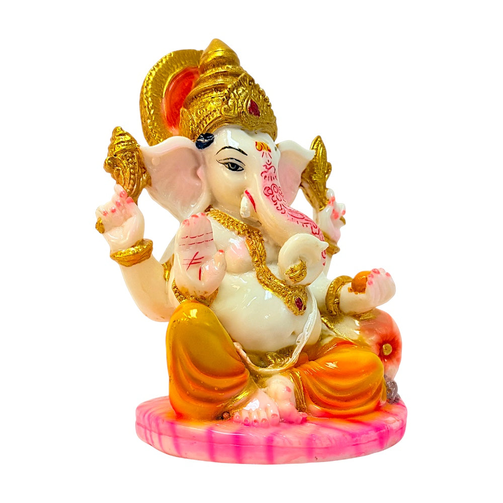 Lord Ganesha marble dust colored and gold, 7 inches