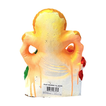 Eco-Friendly Clay Ganesha, color and gold on throne 10" (MOQ=6 pcs)