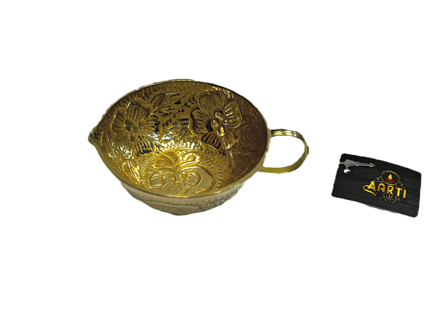 Brass Diya (lamp) embossed with om engraving and handle (MOQ=ea)