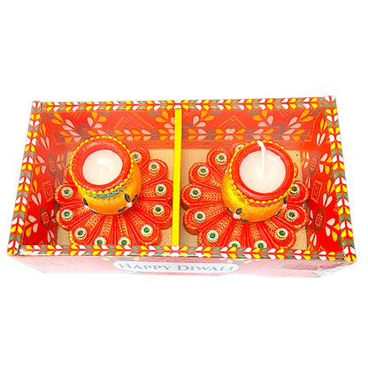 2 pc Mangalam Diya Box with wax, assorted colors (MOQ=ea)